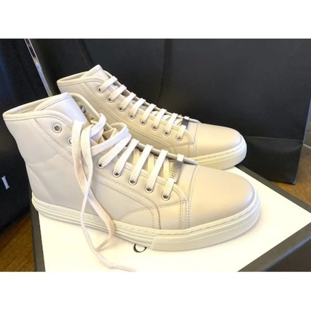 Gucci Men's High-Top Sneakers Light Gray‎ Leather Gucci Logo US 5.5